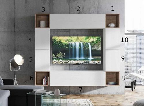 Mur TV design blanc et noyer Mila 10 pièces - Photo n°2; ?>