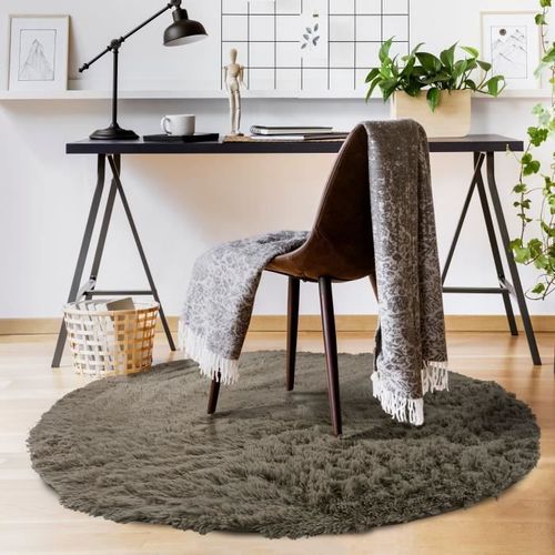 NEO YOGA Tapis de salon ou chambre - Microfibre extra doux - Ø 120 cm - Taupe - Photo n°2; ?>
