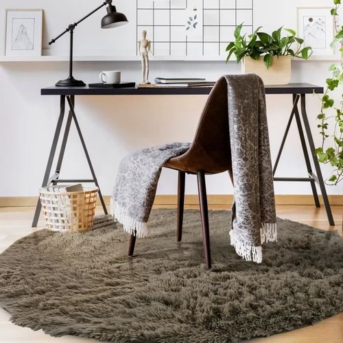 NEO YOGA Tapis de salon ou chambre - Microfibre extra doux - Ø 160 cm - Taupe - Photo n°2; ?>