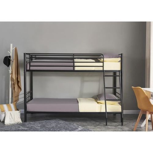 NINO Lit superposé enfant + sommier a lattes contemporain en métal noir - l 90 x L 200 cm - Photo n°3; ?>