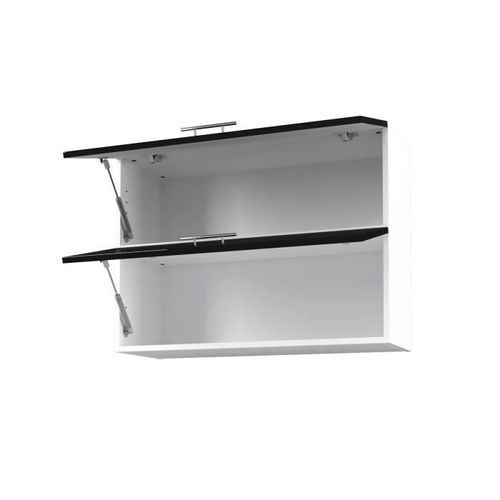 OBI Caisson haut de cuisine avec 2 portes L 80 cm - Blanc et noir laqué brillant - Photo n°2; ?>