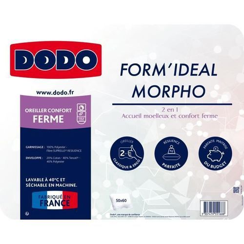 Oreiller Form'idéal Morpho - 50 x 60 cm - Garnissage 100% polyester thermolite résilience - Blanc - DODO - Photo n°2; ?>