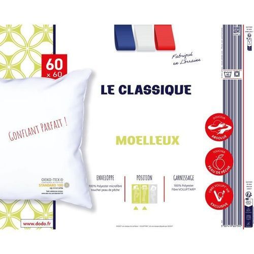 Oreiller - LE CLASSIQUE - Gonflant parfait - 60x60 cm - Polyester et fibre Volupt'air - DODO - Photo n°2; ?>