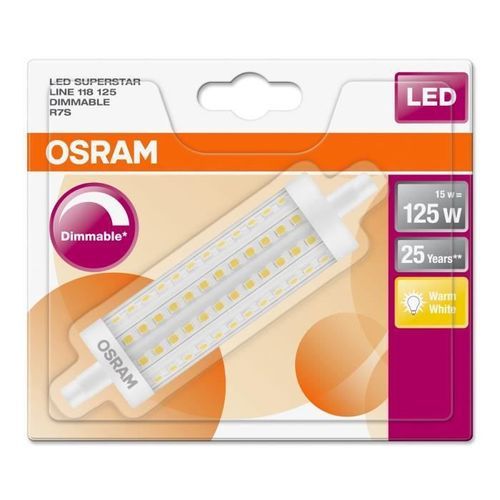OSRAM Ampoule crayon LED 118 mm R7S 15 W équivalent a 125 W blanc chaud dimmable - Photo n°3; ?>