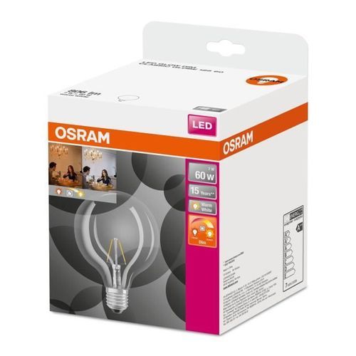 OSRAM-Ampoule LED filament Globe E27 Ø12,5cm 2700K 7W = 60W 806 Lumens Dimmable Osram - Photo n°3; ?>