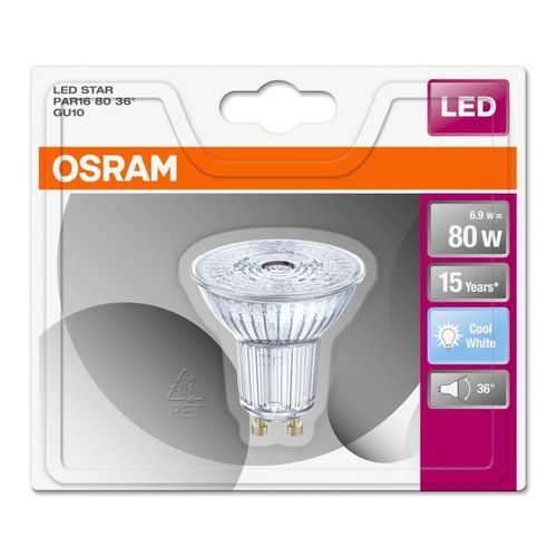 OSRAM Ampoule Spot LED PAR16 GU10 6,9 W équivalent A 80 W Blanc Froid 11 OSRAM Ampoule Spot LED PAR16 GU10 6,9 W équivalent a 80 W blanc froid - Photo n°3; ?>