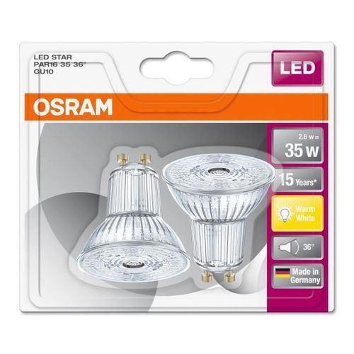 OSRAM Lot de 2 Ampoules Spots LED PAR16 GU10 2,6 W équivalent a 35 W blanc chaud - Photo n°3; ?>