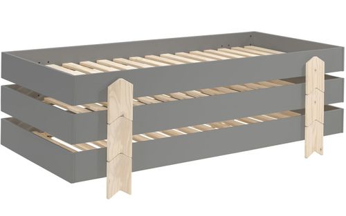 Pack de 4 lits empilables pin massif gris et bois clair Ridulo 90x200 cm - Photo n°2; ?>