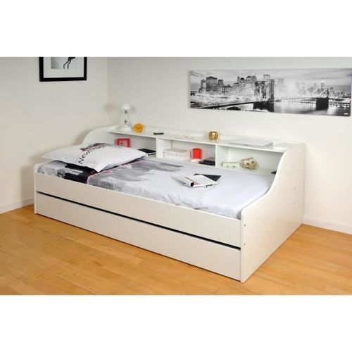 PALMA Lit enfant contemporain mélaminé blanc - l 90 x L 190 cm - Photo n°2; ?>