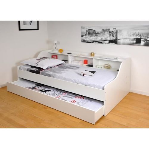 PALMA Lit enfant contemporain mélaminé blanc - l 90 x L 190 cm - Photo n°3; ?>