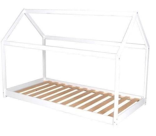 PANDA Lit enfant cabane - Style junior - Bois pin massif blanc - Sommier en bois épicéa inclus - l 90 x L 190 cm - Photo n°2; ?>