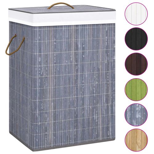 Panier à linge avec 2 sections bambou gris 72 L - Photo n°2; ?>