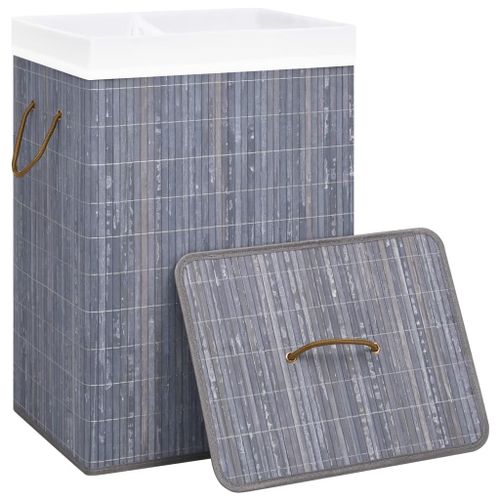 Panier à linge avec 2 sections bambou gris 72 L - Photo n°3; ?>