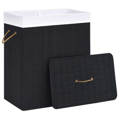 Panier à linge avec 2 sections bambou noir 100 L - Photo n°3; ?>