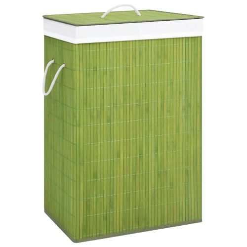 Panier à linge avec 2 sections bambou vert 72 L - Photo n°2; ?>