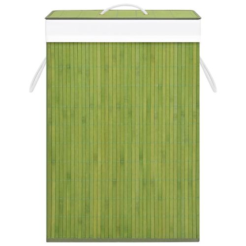 Panier à linge avec 2 sections bambou vert 72 L - Photo n°3; ?>