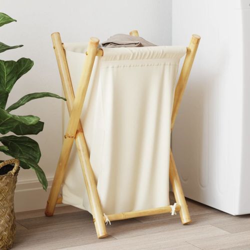 Panier à linge blanc crème 41,5x36x63,5 cm bambou - Photo n°2; ?>