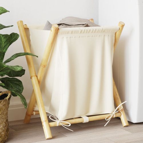 Panier à linge blanc crème 45x55x63,5 cm bambou - Photo n°2; ?>