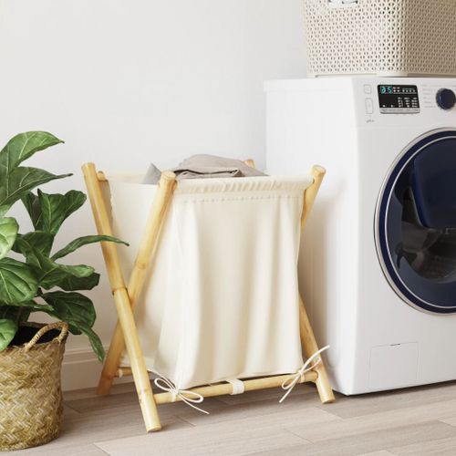 Panier à linge blanc crème 45x55x63,5 cm bambou - Photo n°3; ?>