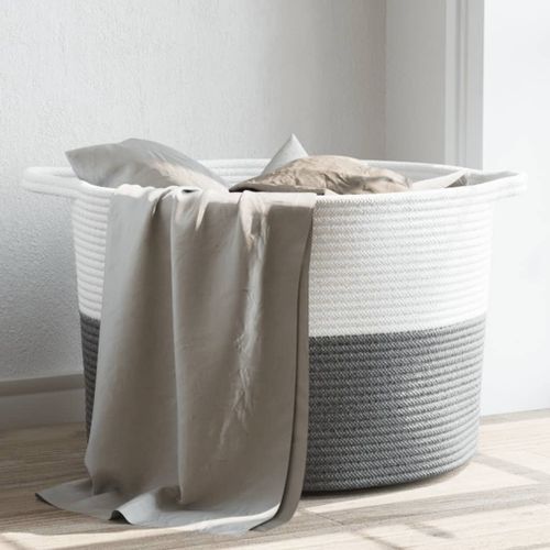 Panier à linge gris et blanc Ø55x36 cm coton - Photo n°2; ?>