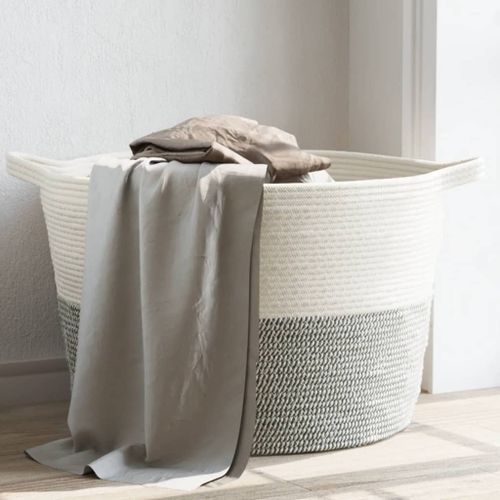 Panier à linge gris et blanc Ø60x36 cm coton - Photo n°2; ?>