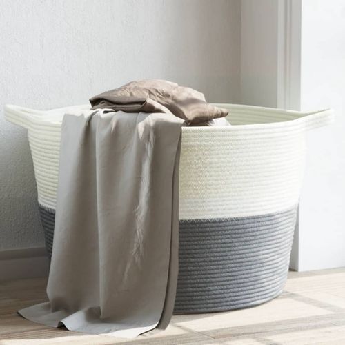 Panier à linge gris et blanc Ø60x36 cm coton - Photo n°2; ?>