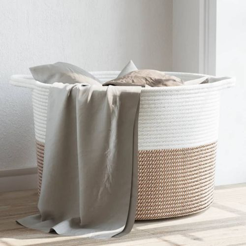 Panier à linge marron et blanc Ø55x36 cm coton - Photo n°2; ?>