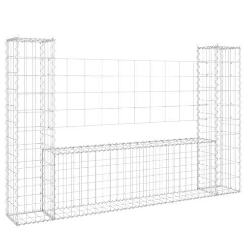 Panier de gabion en forme de U avec 2 poteaux Fer 140x20x100 cm - Photo n°2; ?>