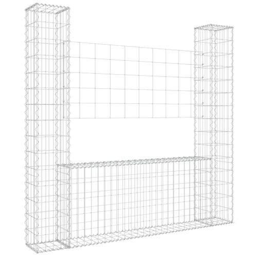 Panier de gabion en forme de U avec 2 poteaux Fer 140x20x150 cm - Photo n°2; ?>