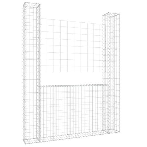 Panier de gabion en forme de U avec 2 poteaux Fer 140x20x200 cm - Photo n°2; ?>