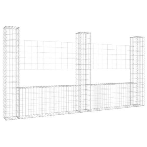 Panier de gabion en forme de U avec 3 poteaux Fer 260x20x150 cm - Photo n°2; ?>