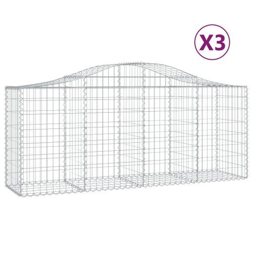 Paniers à gabions arqués 3 pcs 200x50x80/100 cm Fer galvanisé - Photo n°2; ?>