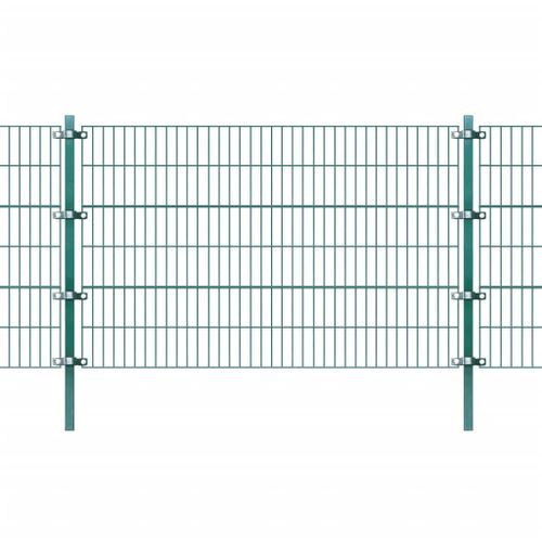Panneau de clôture et poteaux Fer enduit de poudre 6x1,2 m Vert - Photo n°2; ?>