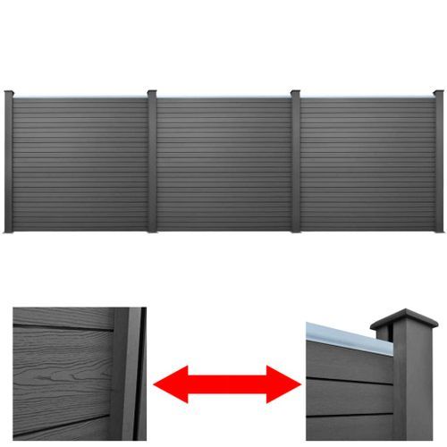 Panneaux de clôture de jardin 3 pcs WPC 538 cm Gris - Photo n°2; ?>