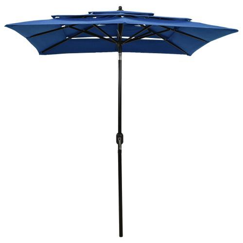 Parasol à 3 niveaux avec mât en aluminium Bleu azuré 2x2 m - Photo n°2; ?>