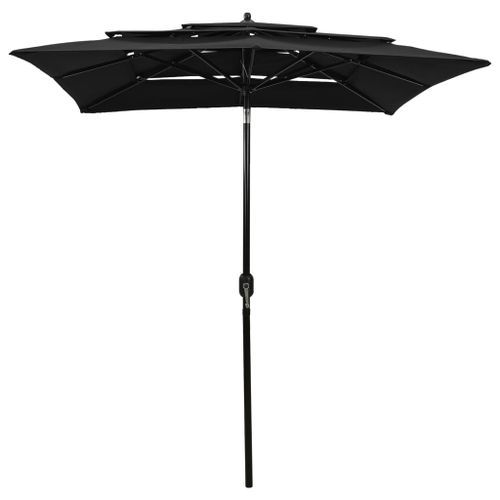 Parasol à 3 niveaux avec mât en aluminium Noir 2x2 m - Photo n°2; ?>