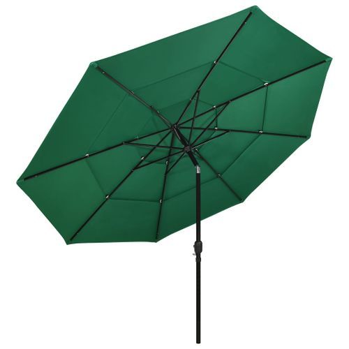 Parasol à 3 niveaux avec mât en aluminium Vert 3,5 m - Photo n°3; ?>