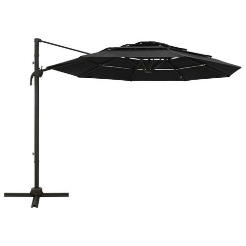 Parasol à 4 niveaux avec mât en aluminium Noir 3x3 m - Photo n°3; ?>