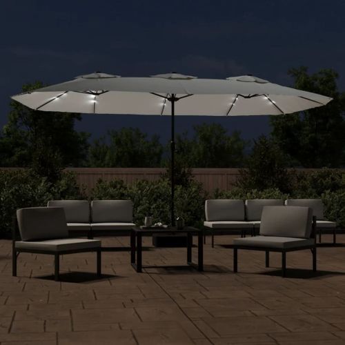 Parasol à double tête avec LED blanc sable 449x245 cm - Photo n°3; ?>