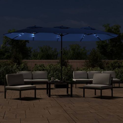 Parasol à double tête avec LED bleu azuré 449x245 cm - Photo n°3; ?>