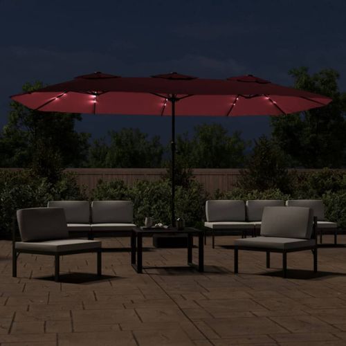 Parasol à double tête avec LED rouge bordeaux 449x245 cm - Photo n°3; ?>