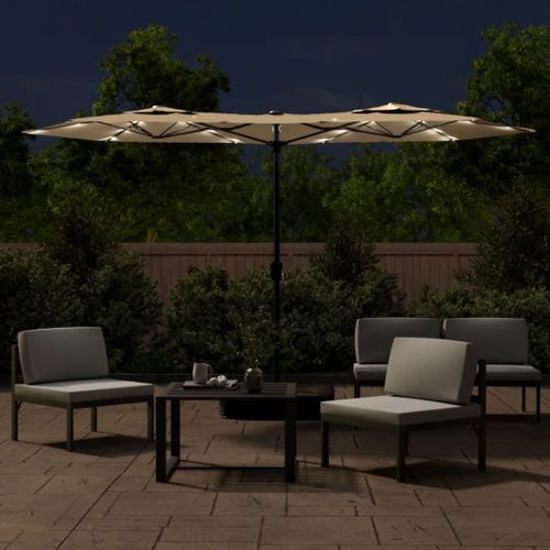 Parasol à double tête avec LED taupe 316x240 cm - Photo n°3; ?>