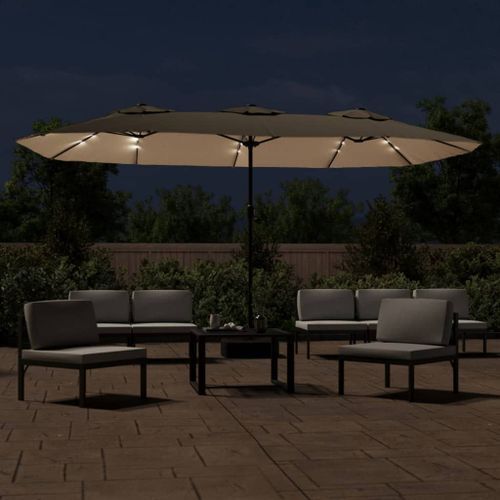 Parasol à double tête avec LED taupe 449x245 cm - Photo n°3; ?>