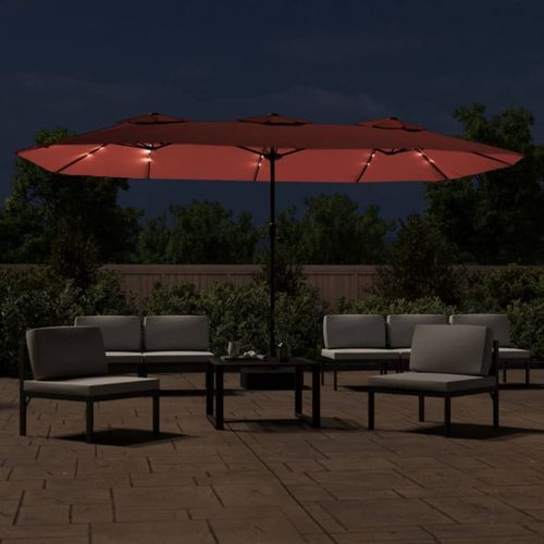 Parasol à double tête avec LED terre cuite 449x245 cm - Photo n°3; ?>