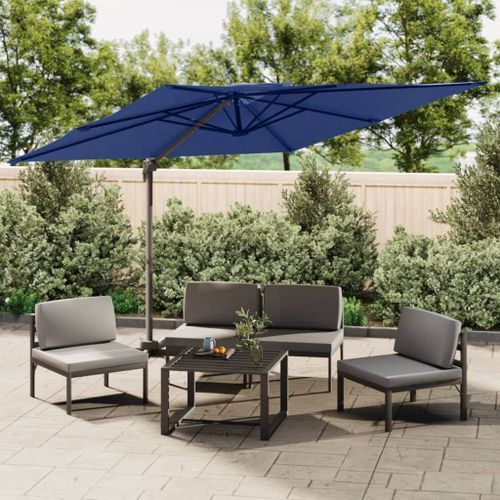 Parasol cantilever à double toit Bleu azuré 400x300 cm - Photo n°2; ?>