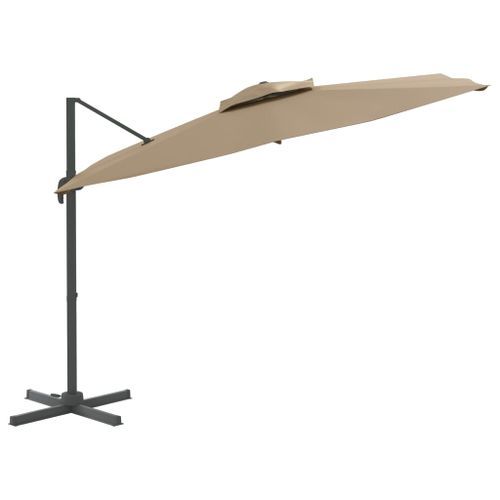 Parasol cantilever à double toit Taupe 400x300 cm - Photo n°3; ?>