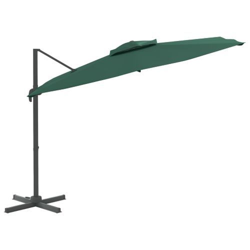 Parasol cantilever à double toit Vert 400x300 cm - Photo n°3; ?>