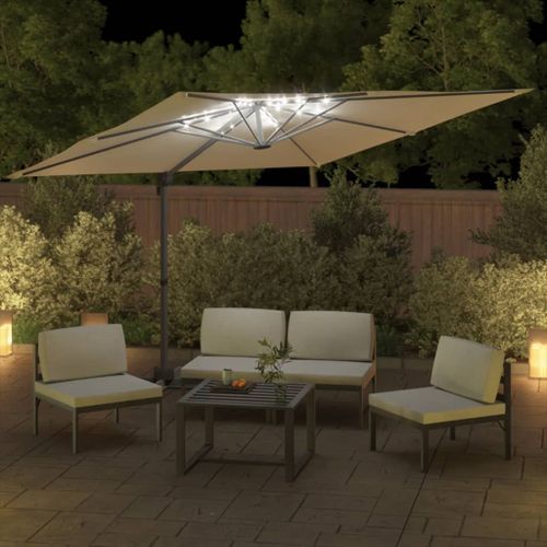 Parasol cantilever à LED Blanc sable 400x300 cm - Photo n°3; ?>