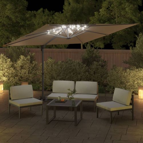 Parasol cantilever à LED Taupe 400x300 cm - Photo n°3; ?>