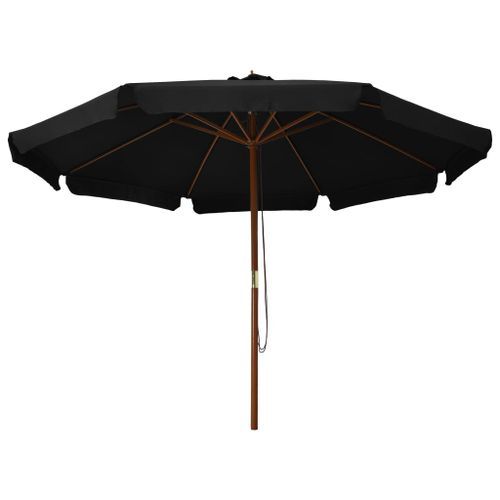 Parasol d'extérieur avec mât en bois 330 cm Noir - Photo n°3; ?>